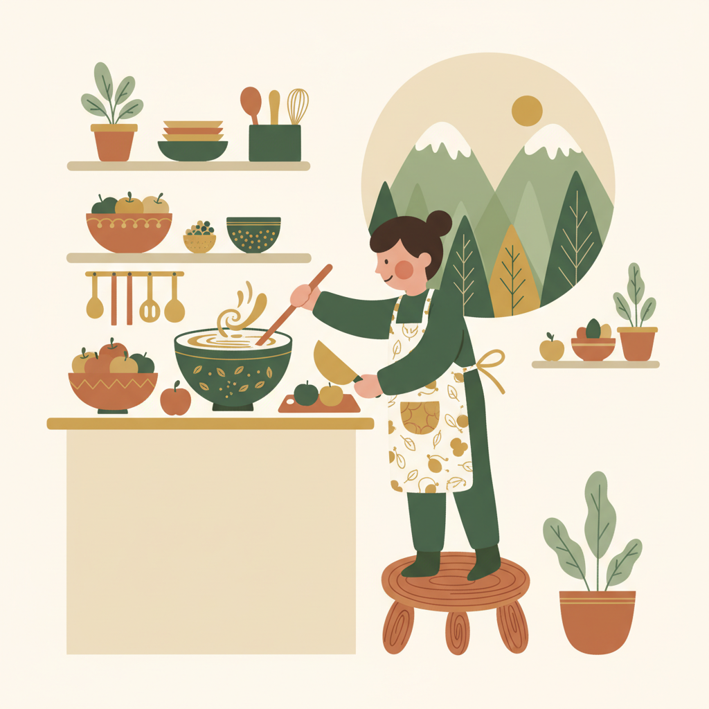 Child cooking in kitchen - illustration of practical life skills